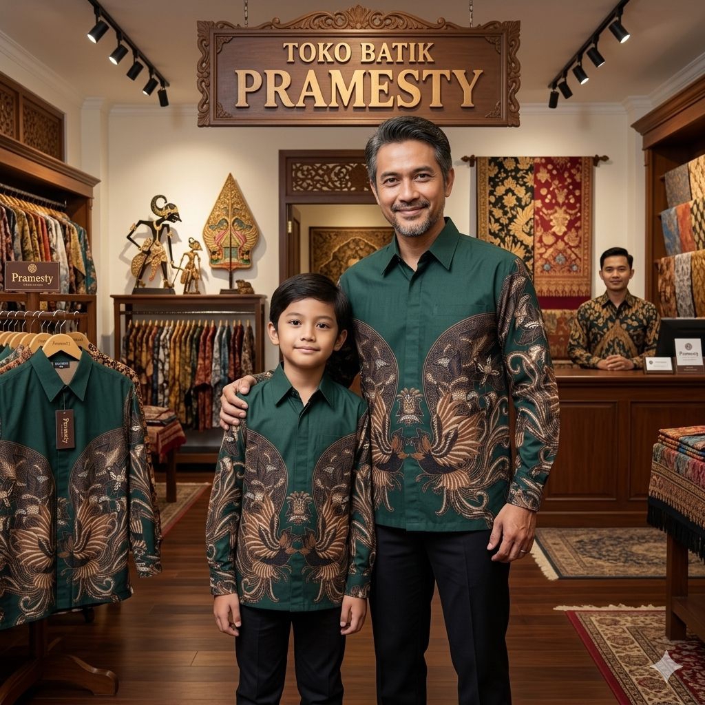 KEMEJA BATIK HIJAU BOTOL COUPLE AYAH ANAK MOTIH CENDRAWASIH KEMBAR BAHAN KATUN LASEM BERLAPIS FURING