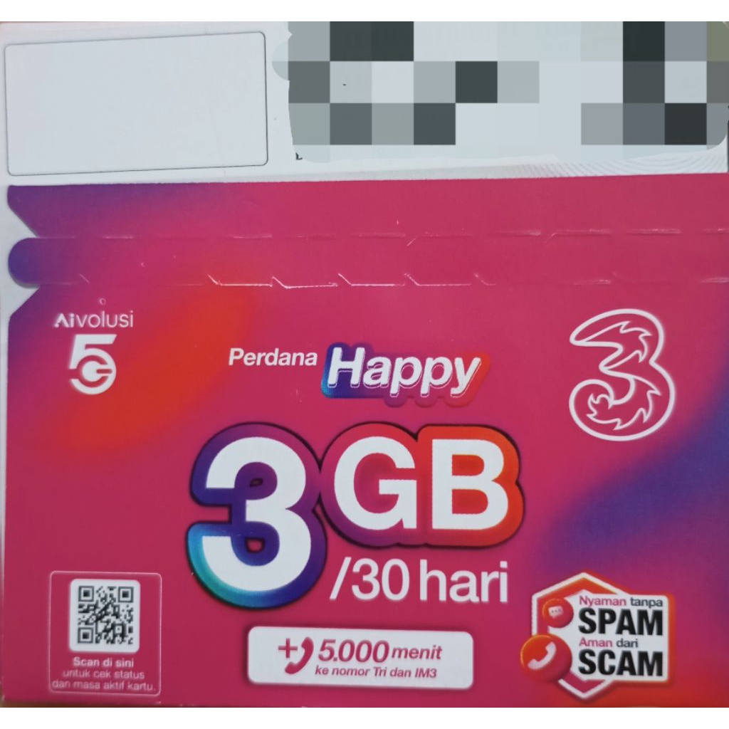 SP KARTU PERDANA TRI THREE 3 INDOSAT IM3 SIMPATI BY.U BYU TELKOMSEL AXIS XL SMARTFREN KUOTA 3GB 30HA