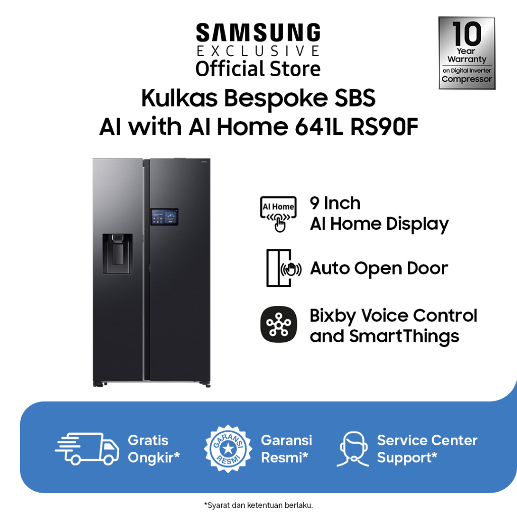 Samsung Kulkas Pintar BESPOKE AI Home 641L Side by Side I RS90F65DNFSE