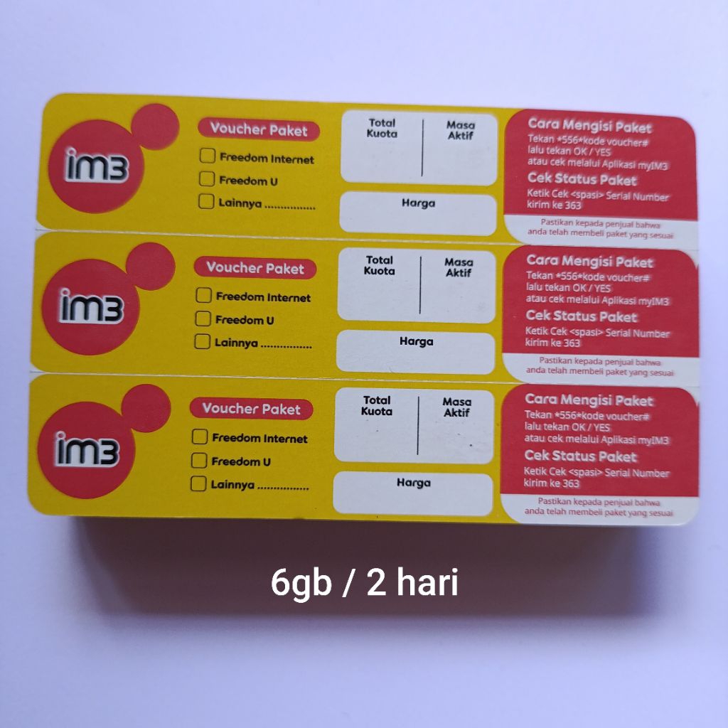 Voucher Indosat im3 kuota 6gb / 2 hari