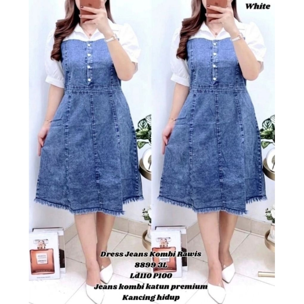 Dress tunik jeans denim bordir berbagai motif jumbo 3L-5L
