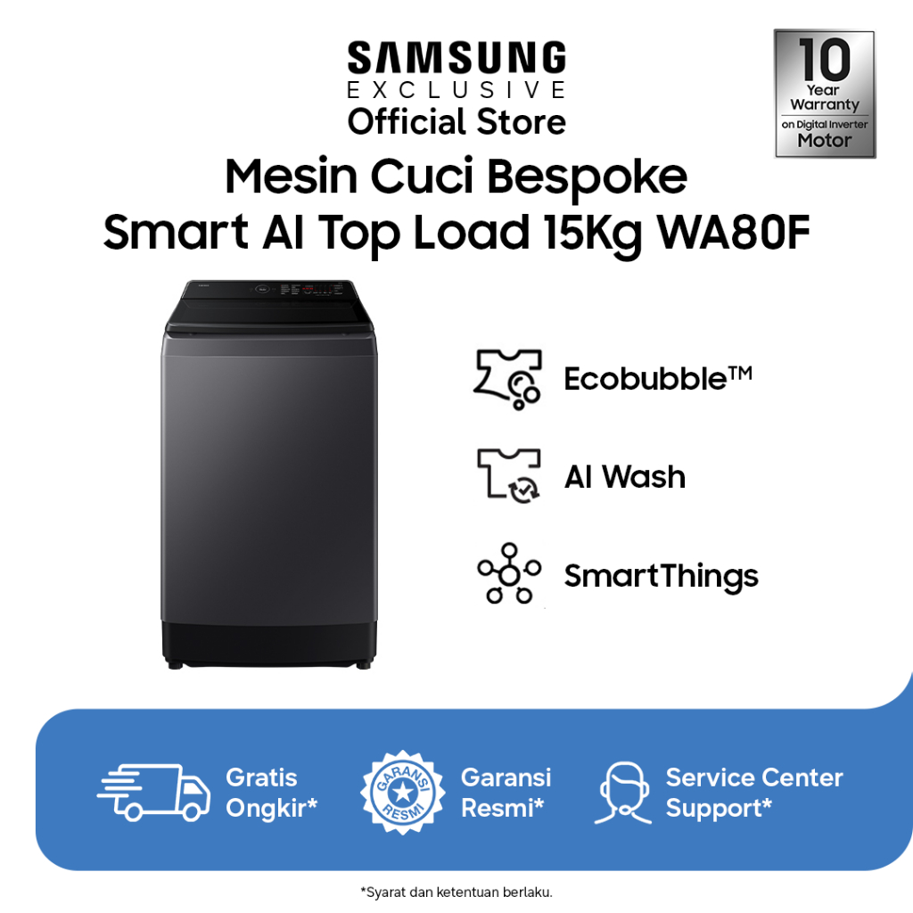 Samsung Mesin Cuci Bespoke AI Top Load Washer 15kg | WA80F15 | Hitam / Deep Charcoal