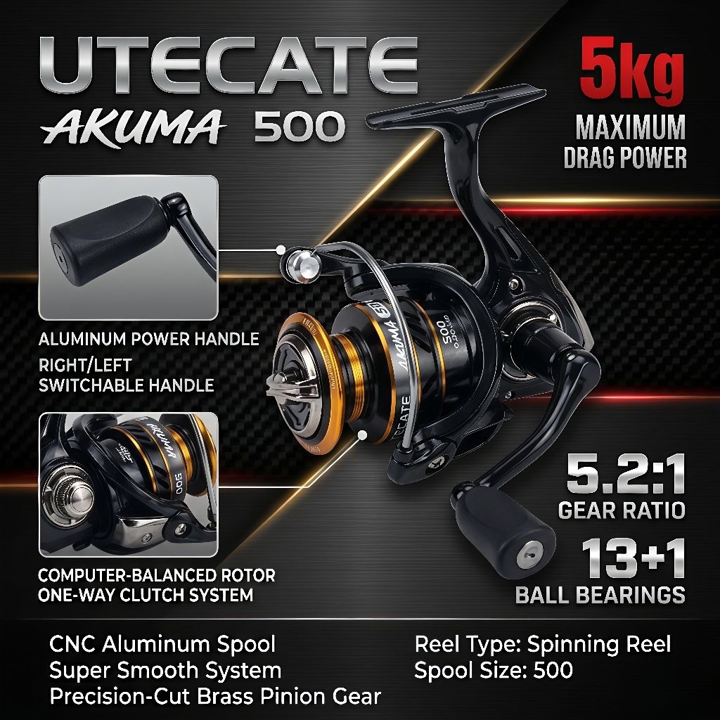 REEL PANCING UTECATE AKUMA 500, POWER HANDLE
