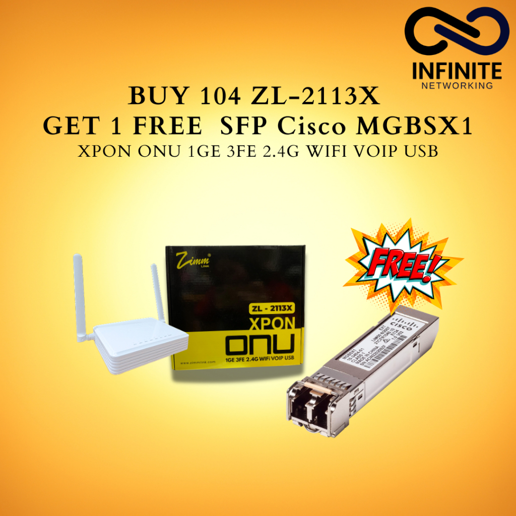 ZIMMLINK XPON ONU ZL-2113X Support ONT EPON & GPON 1GE 3FE 2,4G Wifi VOIP (1 BOX ISI 104 UNIT) FREE 