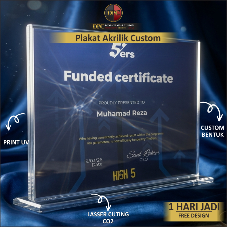 Plakat Award Custom Akrilik Certificate, 1 Hari Jadi, Uv Print