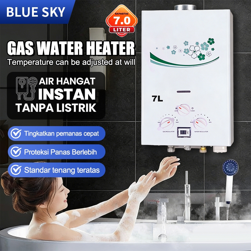 BLUE SKY Pemanas Air Gas / Pemanas Air Tabung LPG dan Gas Alam / Pemanas Air Instan Tekanan Rendah