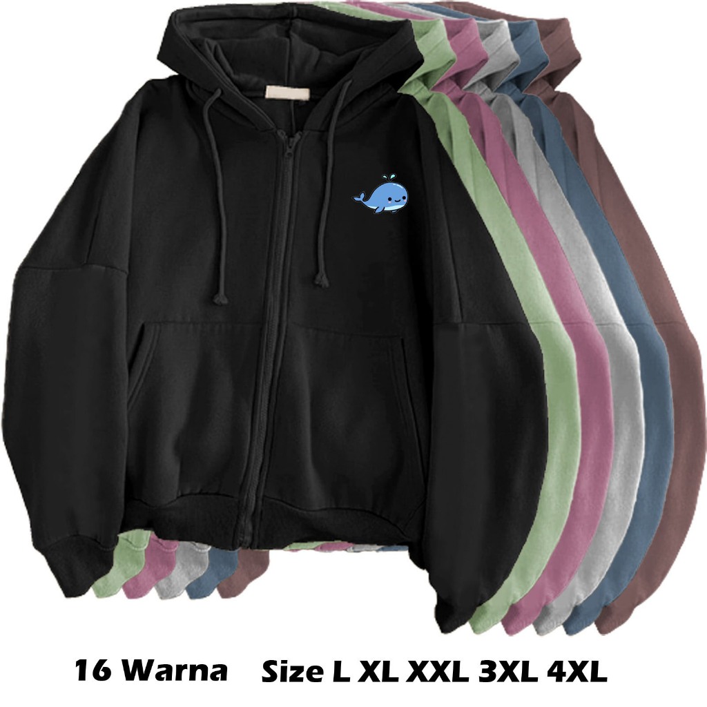 Hoodie sweatshirt cewek trendy Hiu jaket resleting lucu size S M L XL XXL 3XL 4XL zipper wanita keki
