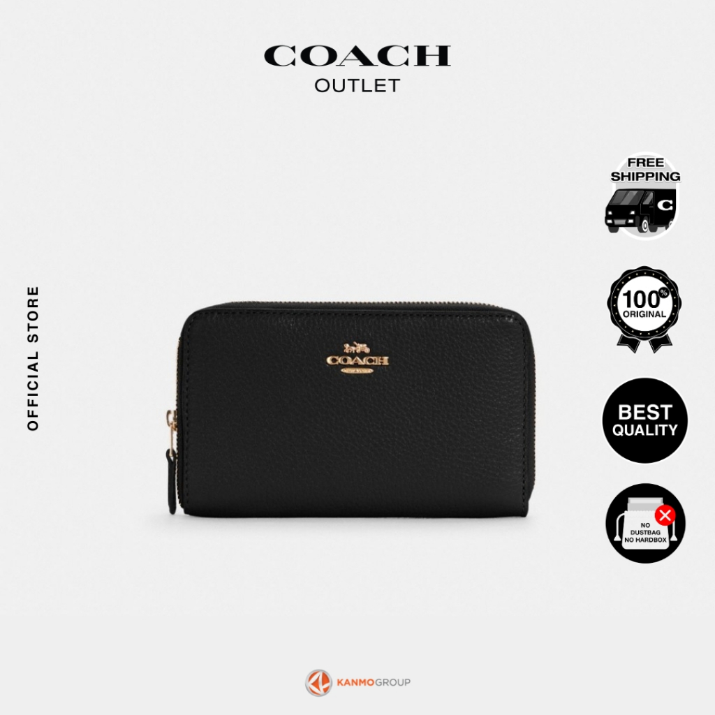 Coach Refined Pebbled Leather Medium ID Zip Wallet - Dompet Wanita