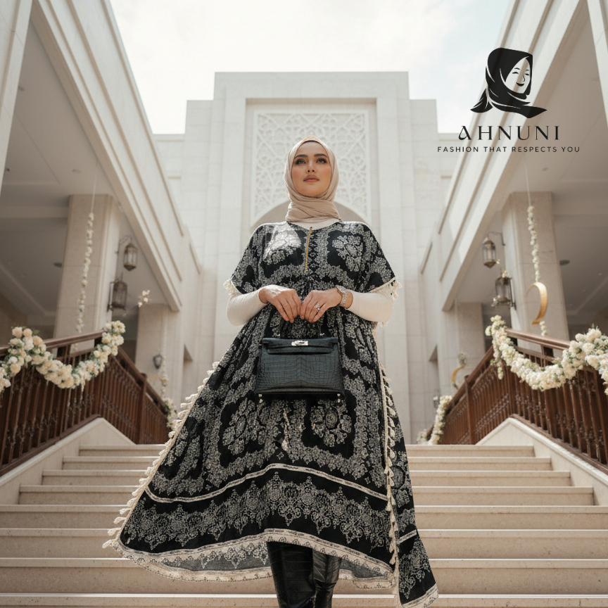 AHNUNI Kaftan Dress Lowo Vehicle Kondangan Kekinian Rayon Premium Adem Bordir Perempuan Nyaman Mewah