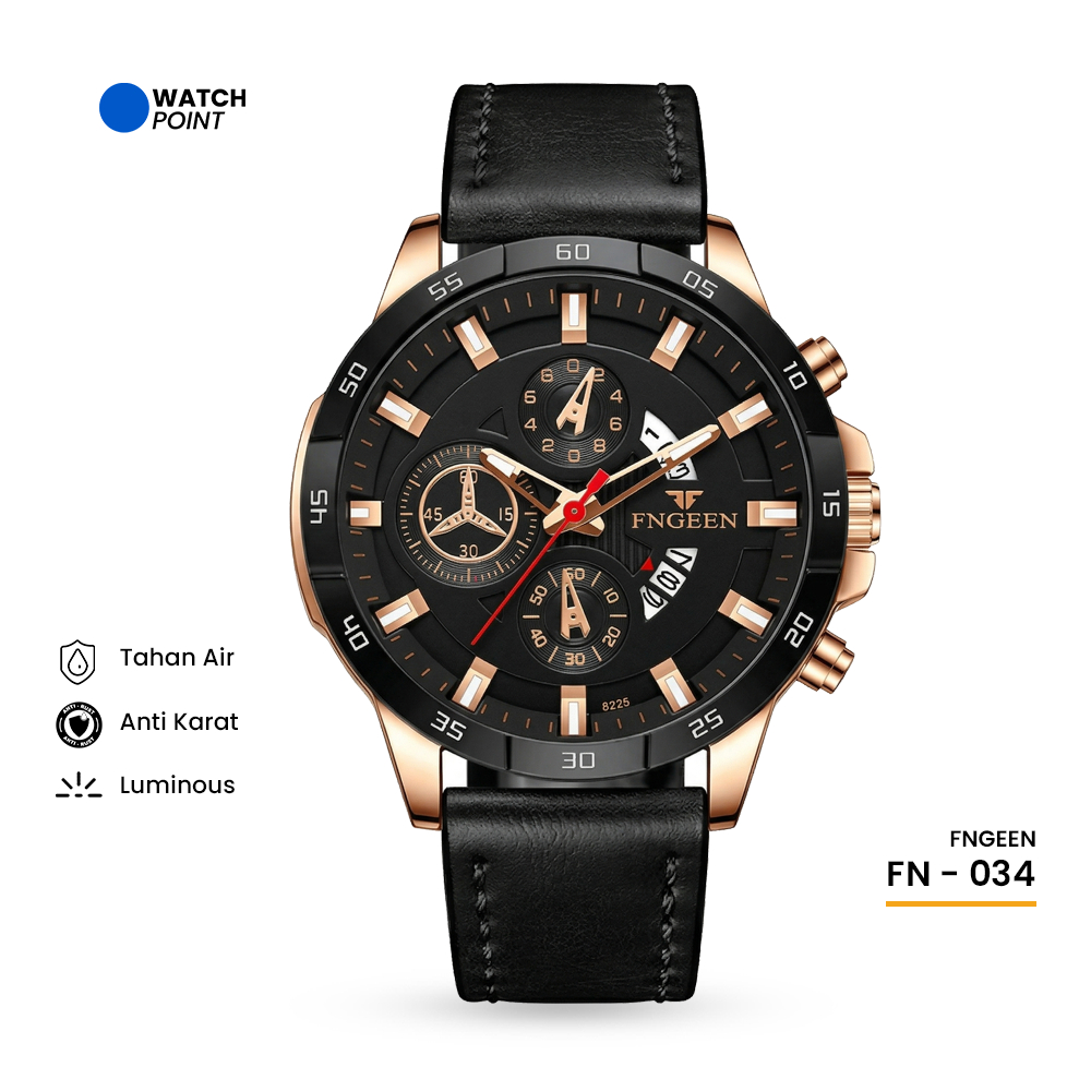 WATCHPOINT FN-034 | Jam Tangan Pria Sporty Kulit Original FNGEEN 5225 Fashion Anti Karat Analog Mewa