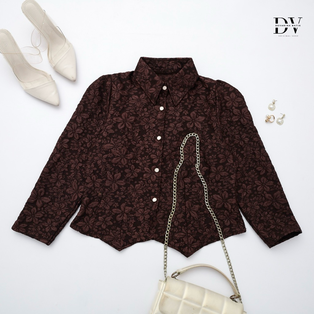 Devarina Kemeja Blouse Korean Look Atasan Motif Bunga Blazer Bunga Wanita Stylish & Trendy