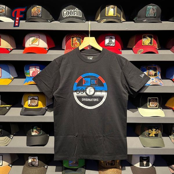 Kaos Pria New Era Anime Pokemon Pokeball Blue Black Tee Original