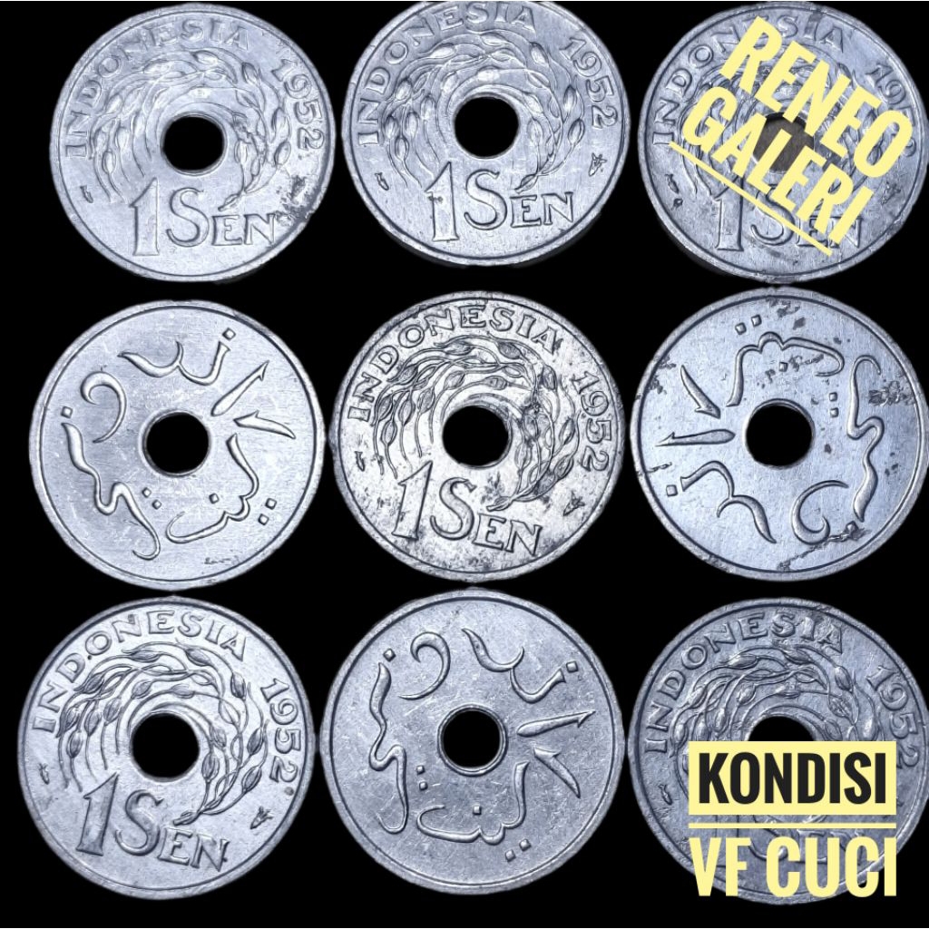 VF Cuci Koin mungil 1 Sen Tahun 1952 Bolong Mungil Uang Kuno logam Indonesia asli original 0,01 Rupi