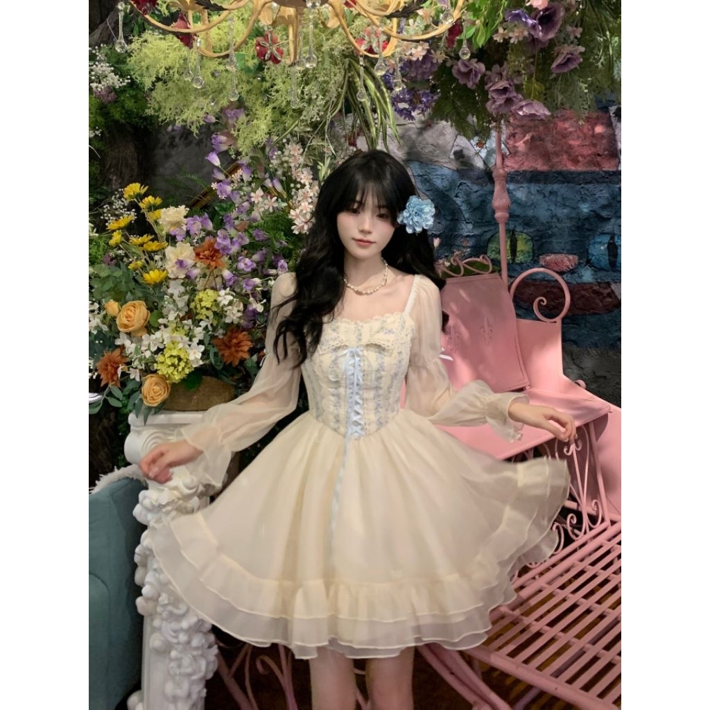 Mini dress lengan panjang premium casual cute korea style pantai pita