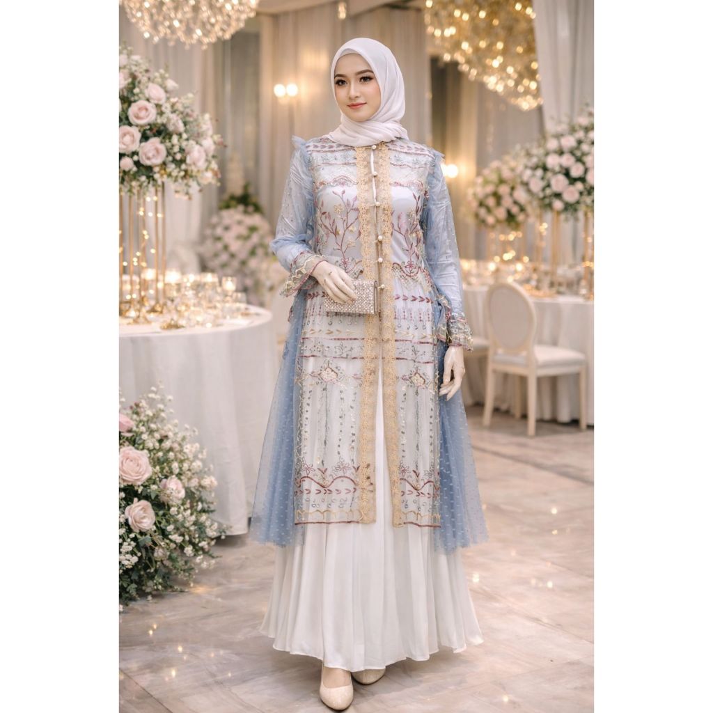 LONG OUTER NADIA TILE BORDIR BUSUI RENDA PESTA FORMAL LEBARAN