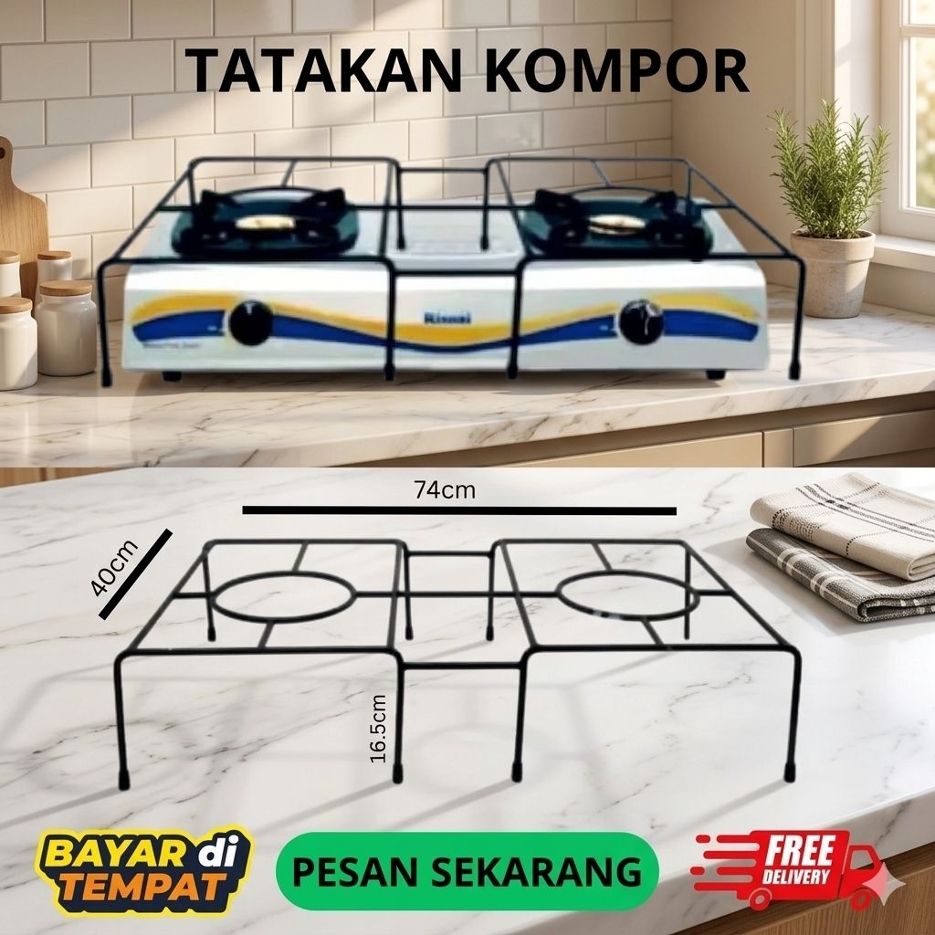 Besi Penyangga Kompor Gas 2 Tungku – Dudukan Kompor Besi Baja Kuat Anti Karat & Multifungsi