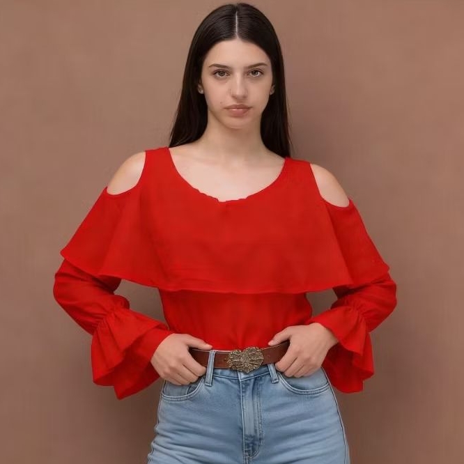 BAJU ATASAN WANITA LENGAN BAHU BOLONG /BAJU BAHU LENGAN BOLONG