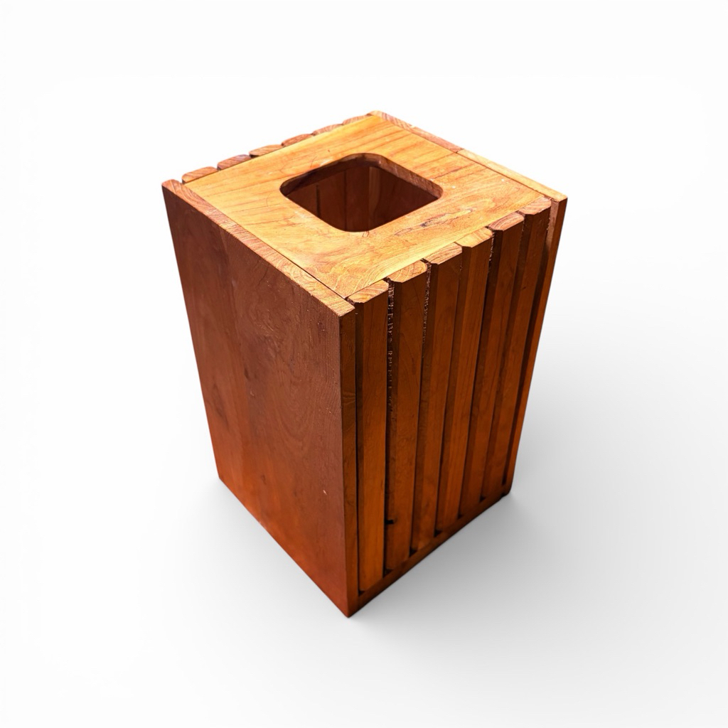 tempat sampah kecil kayu jati, tong sampah mini, tong sampah jati aesthetic.