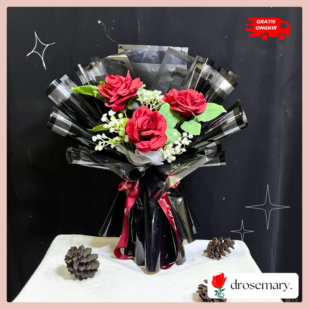 Buket Bunga Palsu / Bucket Flower Simple Bunga Artificial / Snack / Kopi Premium Elegant Aesthetic -