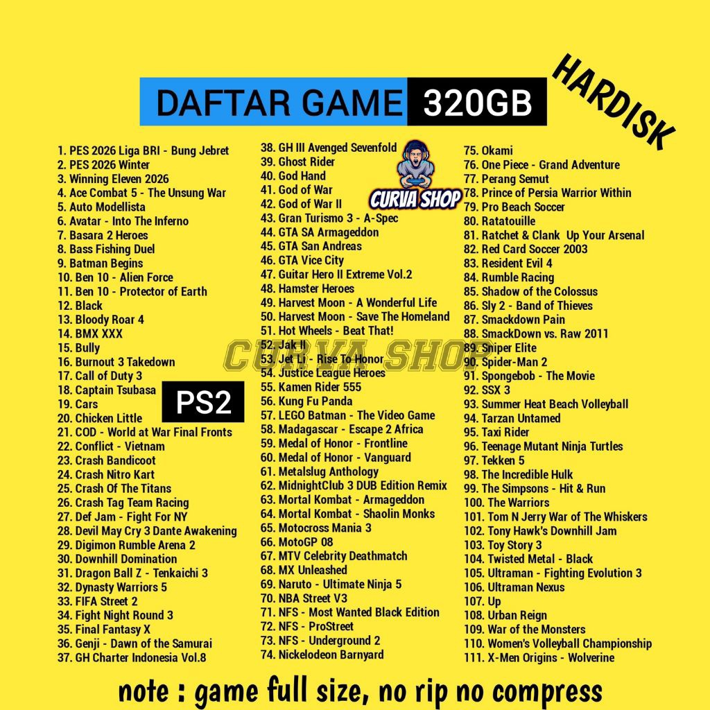HDD Eksternal PS2 320GB Full Game Bisa Request