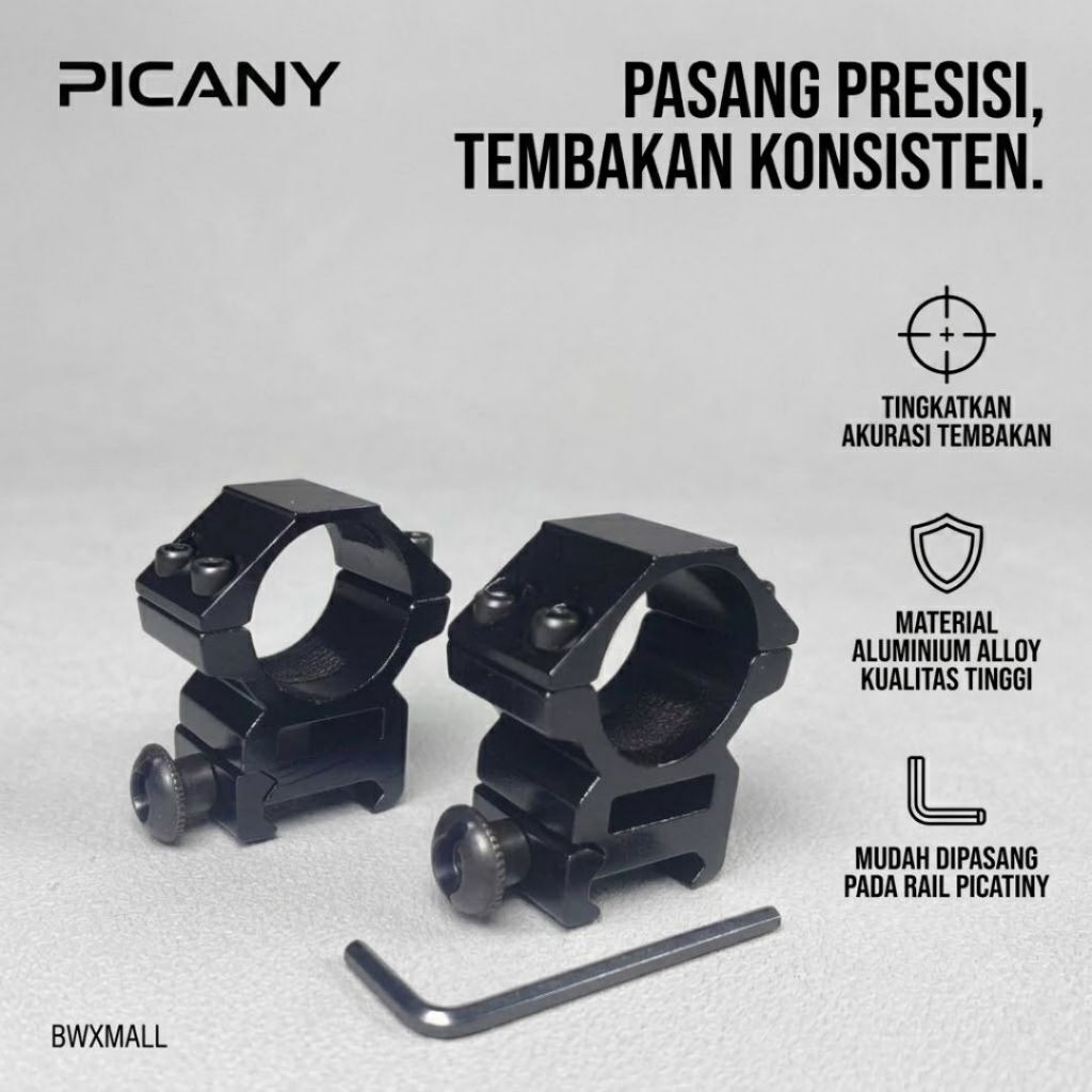 Dudukan Teleskop Senapan Angin PICANY Mount Ring Rifle Scope 25.4 mm Picatinny Rail Penjepit Rail 19