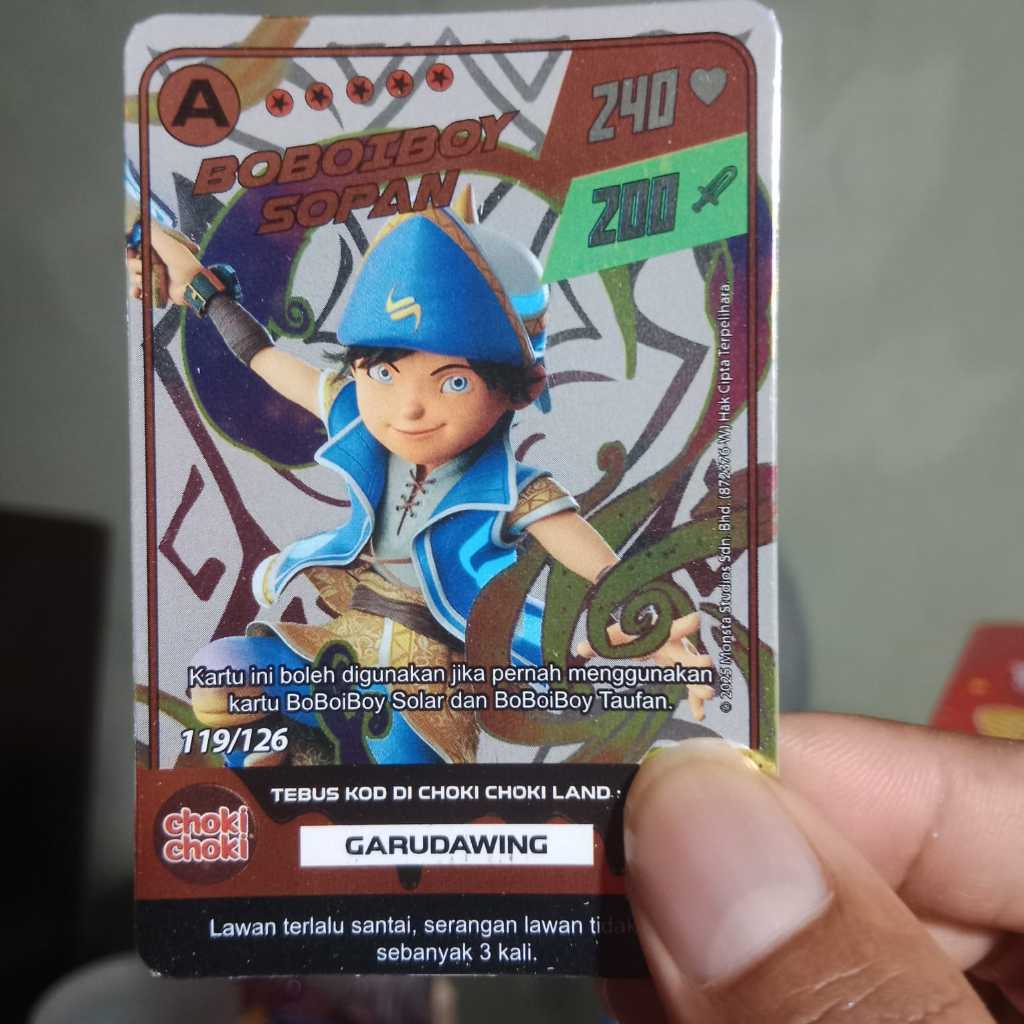 Kartu Langka Boboiboy Sopan Hadiah Choki Choki Season 2 Tahap 2 Monsta Galaxy Card