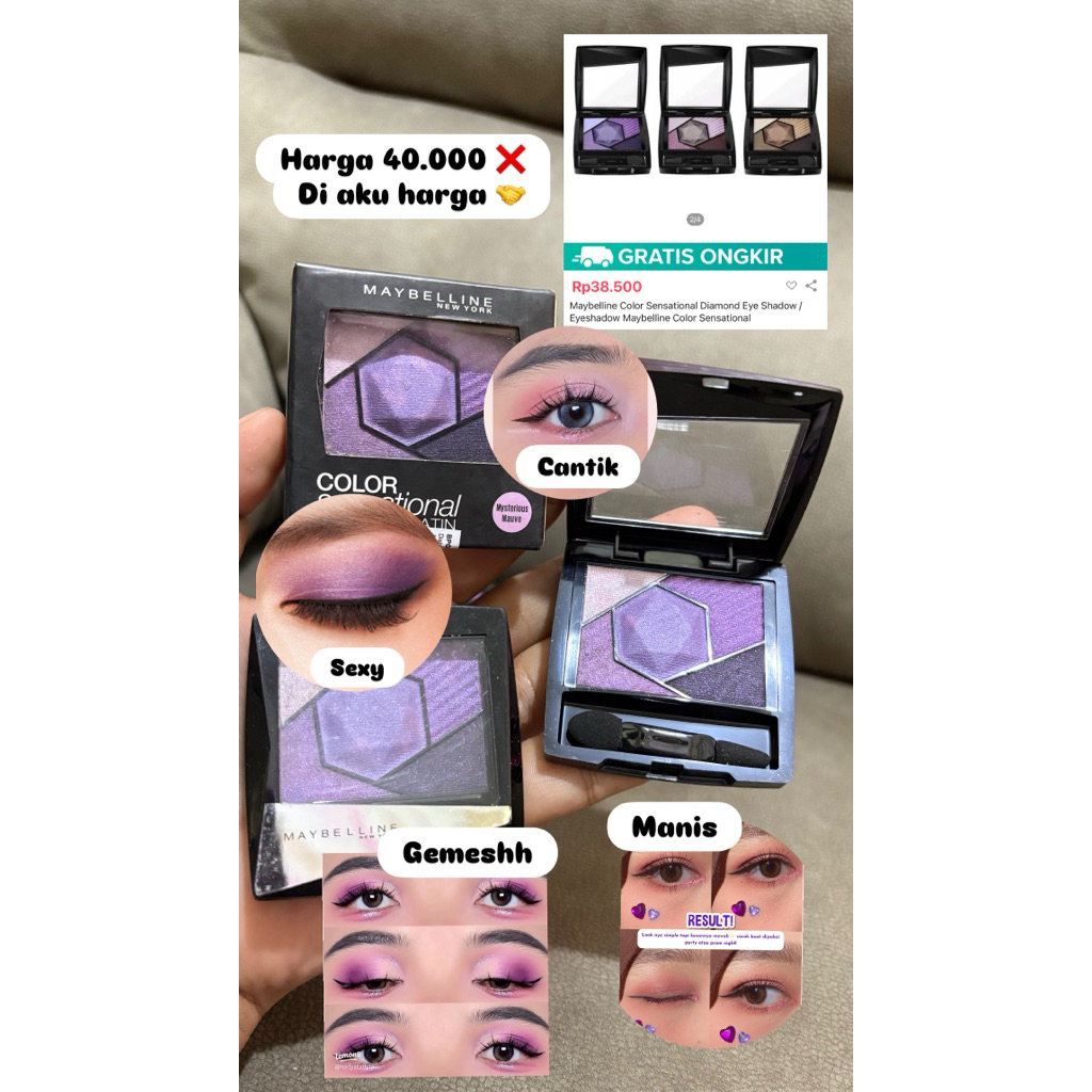 Maybelline Original Eyeshadow Color Sensational Diamond ungu 5in1 // MADAME GIE foundation airy cove