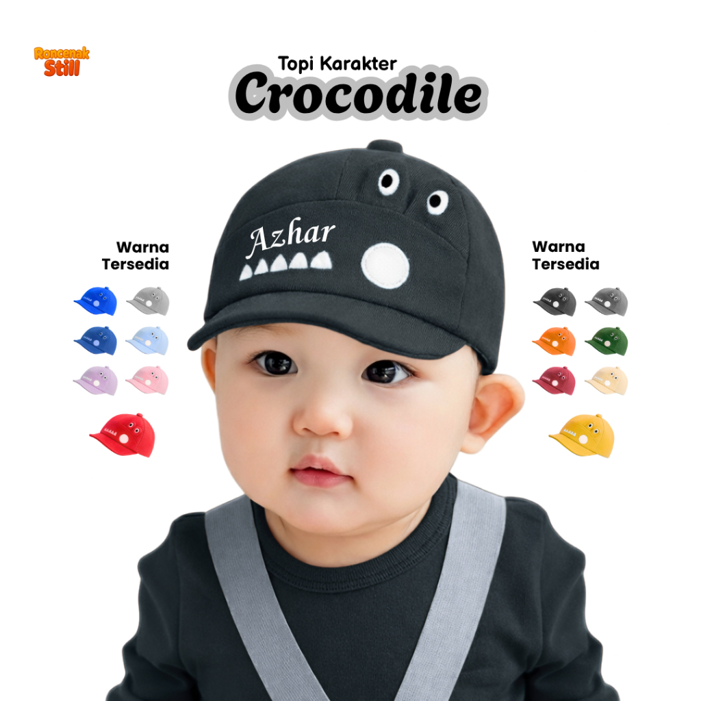 Topi Bayi Lucu Karakter Buaya / Crocodile Free Custom Request Bordir Nama