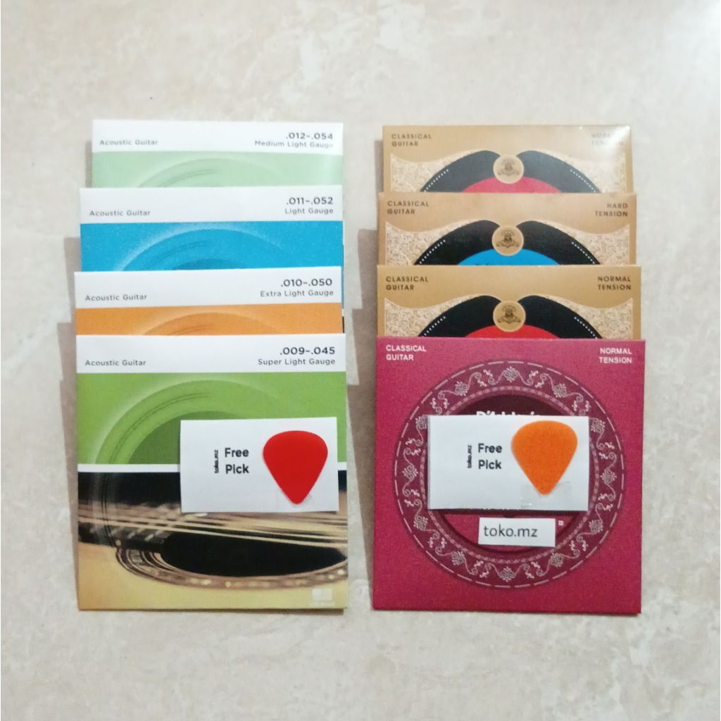 Senar gitar 1 set isi 6 senar free pick senar lengkap senar steel  senar nylon tali gitar strings