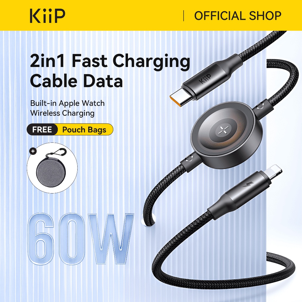 KiiP 2IN1 Kabel Data Iphone Android Fast Charging Built In Wireless Charger Magnetic Apple Watch 60W