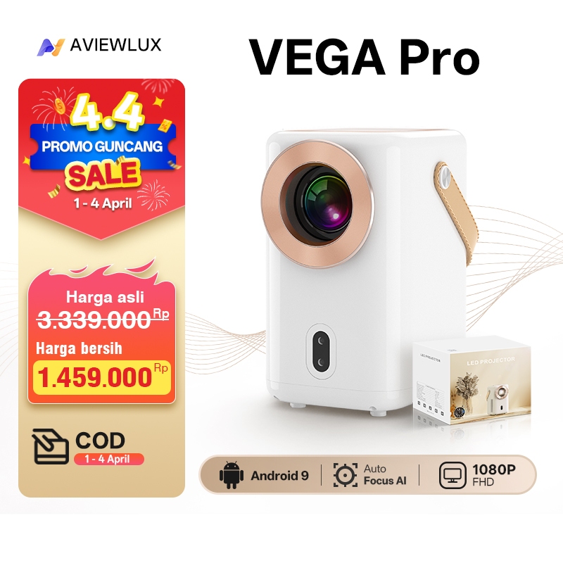 AVIEWLUX VEGA Pro Smart Proyektor LCD - Android TV 9 - 700 ANSI Support 4K - Auto Focus & Keystone -