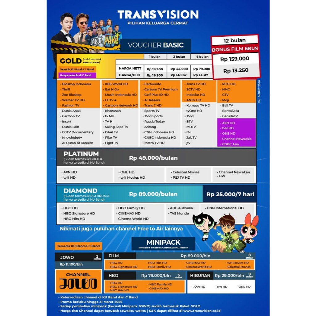 Receiver Dekoder Paket Parabola TransVision Samsung Nusantara HD Lengkap Paket Nusa Gold 1 Bulan | 3