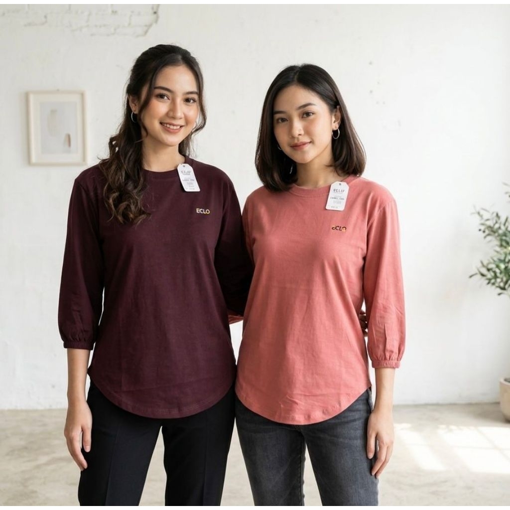 Kaos 7/8 ECLO Kerut Cewek Polos