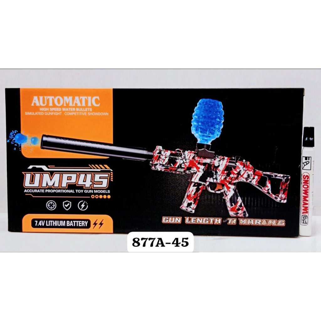 mainan anak Water gel bullet UMP45 electric warna metalic