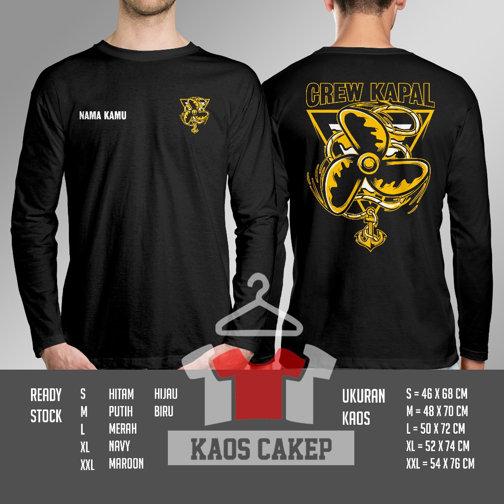 Kaos Crew Kapal Baling Baling Kapal Jangkar Pelaut Gratis Nama Kamu Lengan Panjang Baju Distro