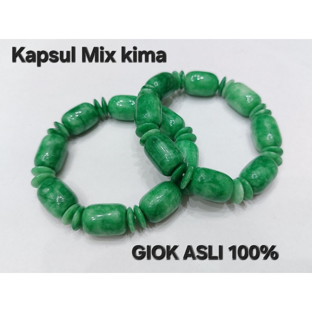 Gelang Batu Giok China Asli 100% - Motif Kapsul Mix Kima kecil
