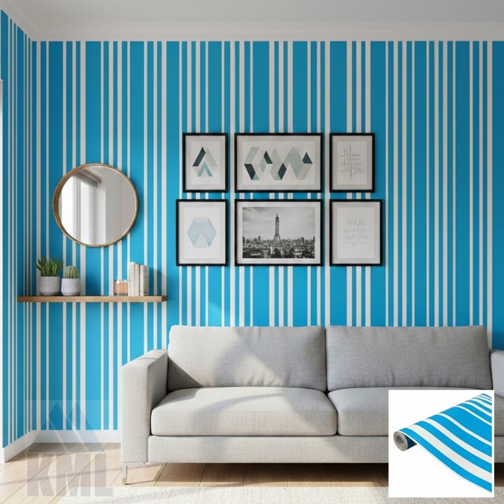 Wallpaper Dinding / Wallpaper Sticker GARIS BIRU PUTIH