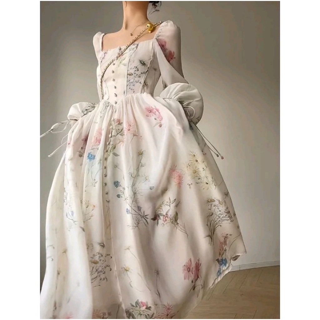 Baju kondangan formal putri panjang ceruty secuba tangan mini gaun putri korea elegan dress organza 
