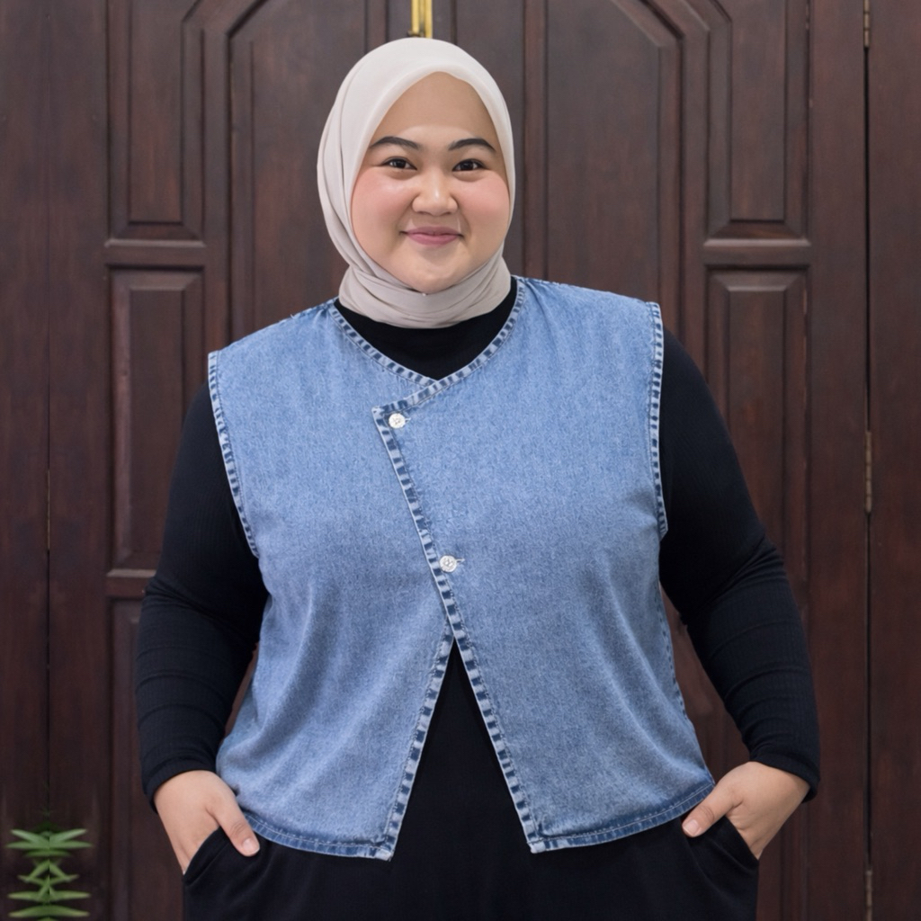 KANITA 25 | Vest Jeans Jumbo Atasan Crop Rompi Korean Bigsize Wanita Kekinian