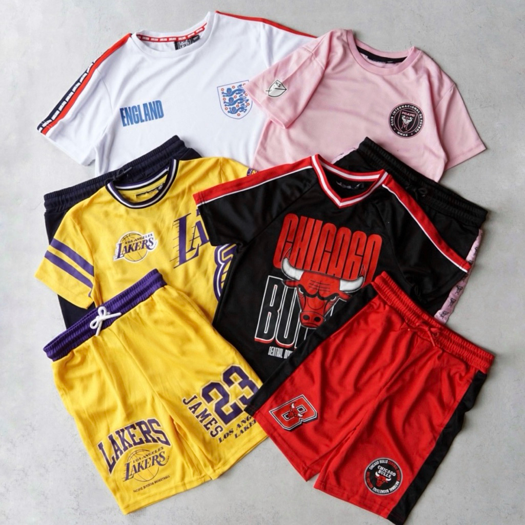 NBA Basketball & Football Kids Jersey Set | size 7-15y | miami bulls england | kaos celana pendek te