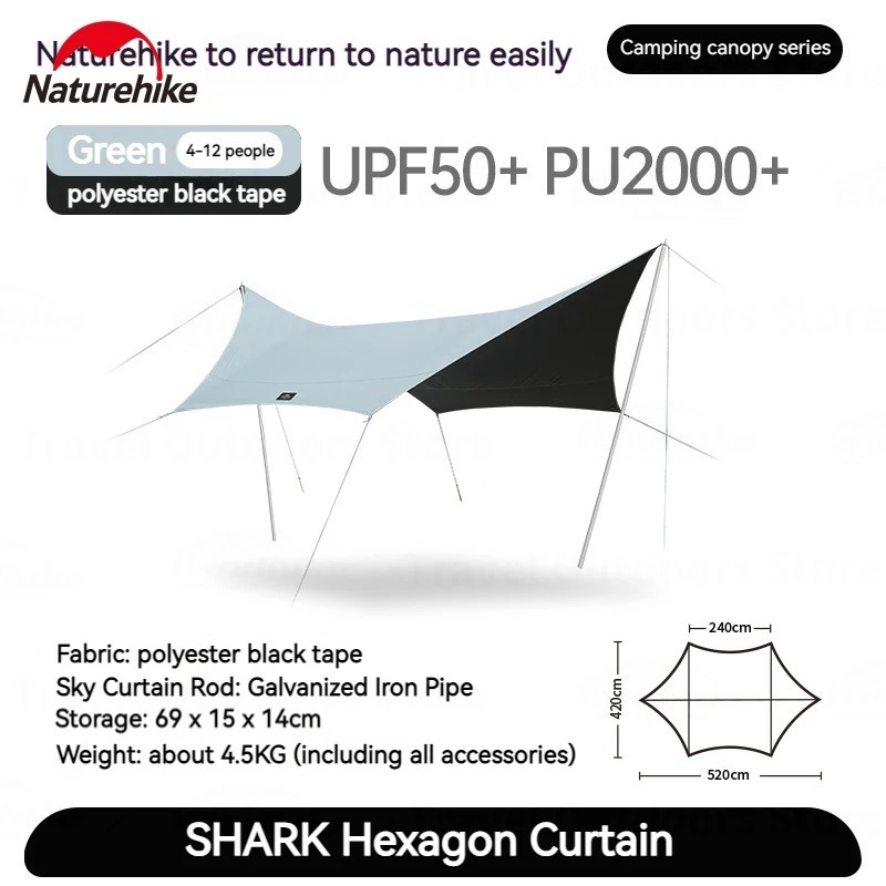 Flysheet Vinyl Shark Naturehike NH20TM087 Hexagon Tarp Canopy Atap Tenda Camping Piknik Waterproof 5