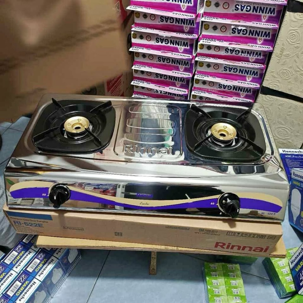 kompor gas rinnai 2 tungku stainless RI-522E/ kompor gas stainless terbaru /kompor gas 2 tungku stai