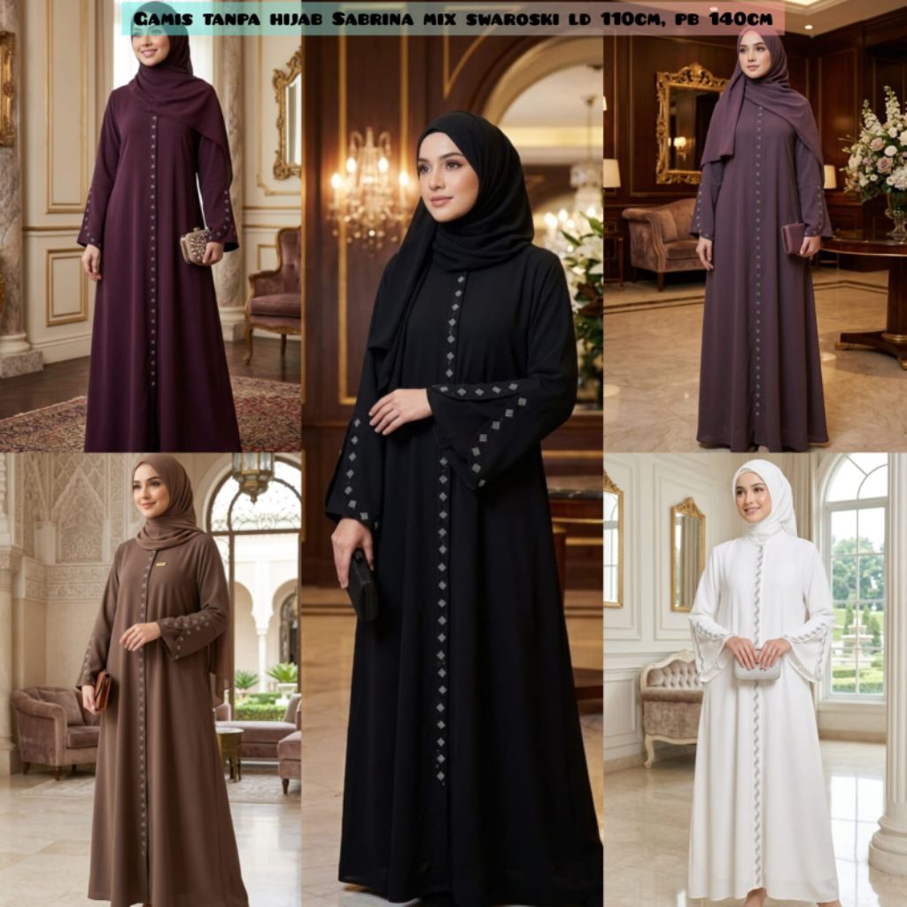 ABAYA Gamis Wanita Terbaru Bahan SABRINA Premium Mix Payet Swarovski Mewah Elegan