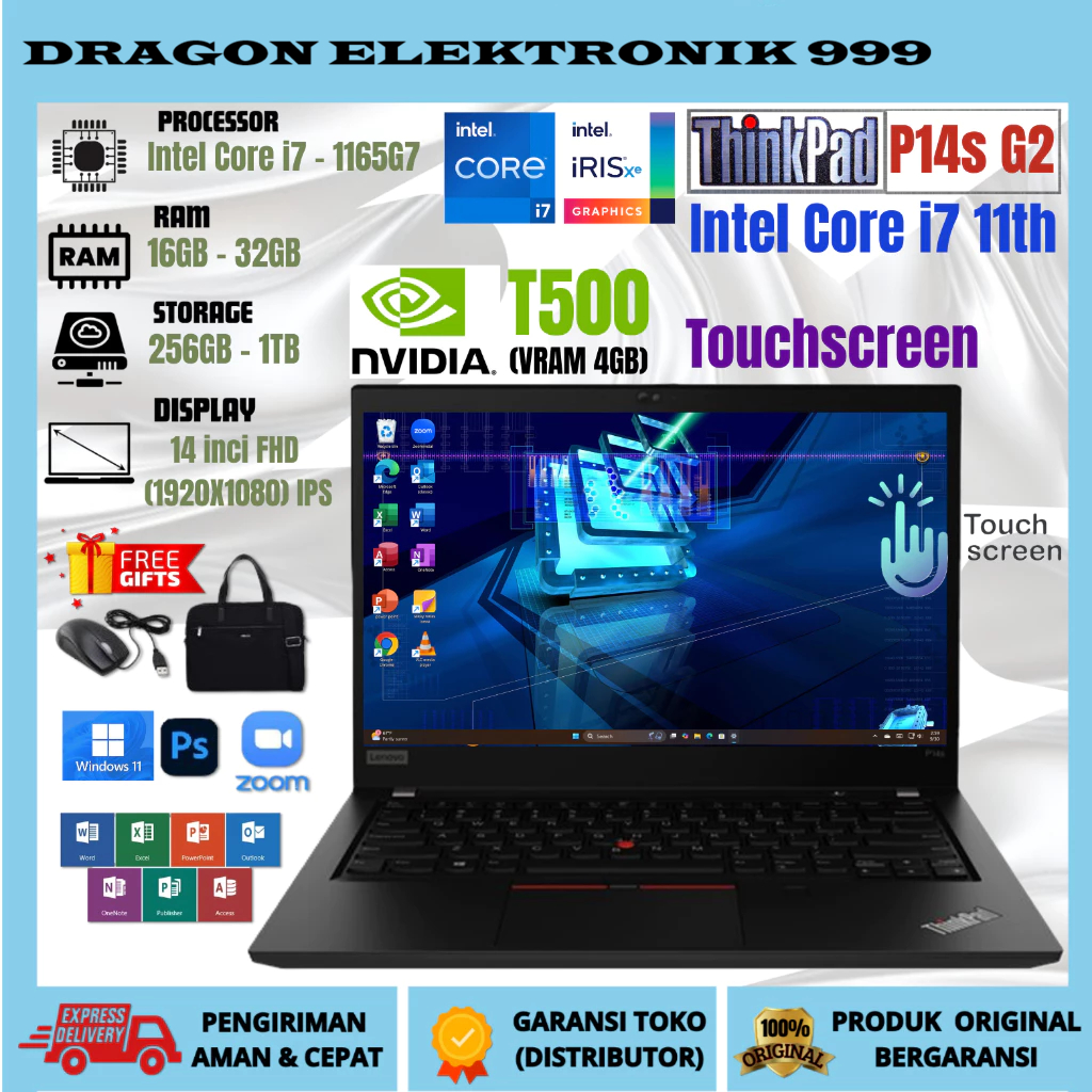 LAPTOP LENOVO THINKPAD P14s Gen2 Intel Core i7 Gen 11 Nvidia RAM 32GB/1TB FREE TAS DAN MOUSE