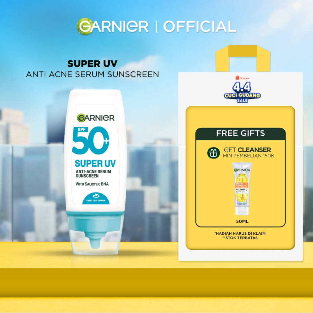GARNIER Super UV Anti-Acne Serum Sunscreen SPF50+ PA++++ Salicylic Acid Lawan Jerawat BHA 30ml sunsc