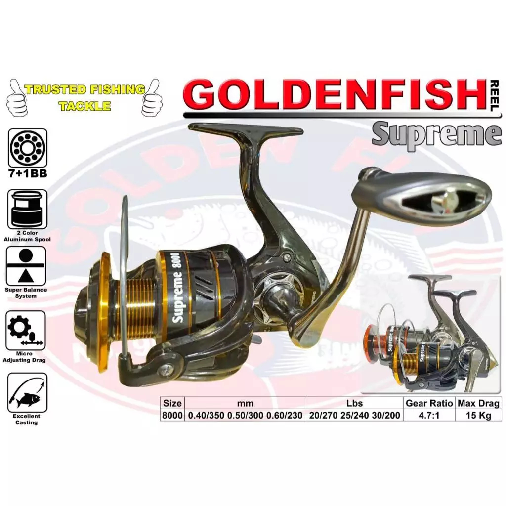 REEL GOLDEN FISH SUPREME | 8000 | SPINNING | 5:2:1 GEAR RATIO | 5+1 BALL BEARINGS
