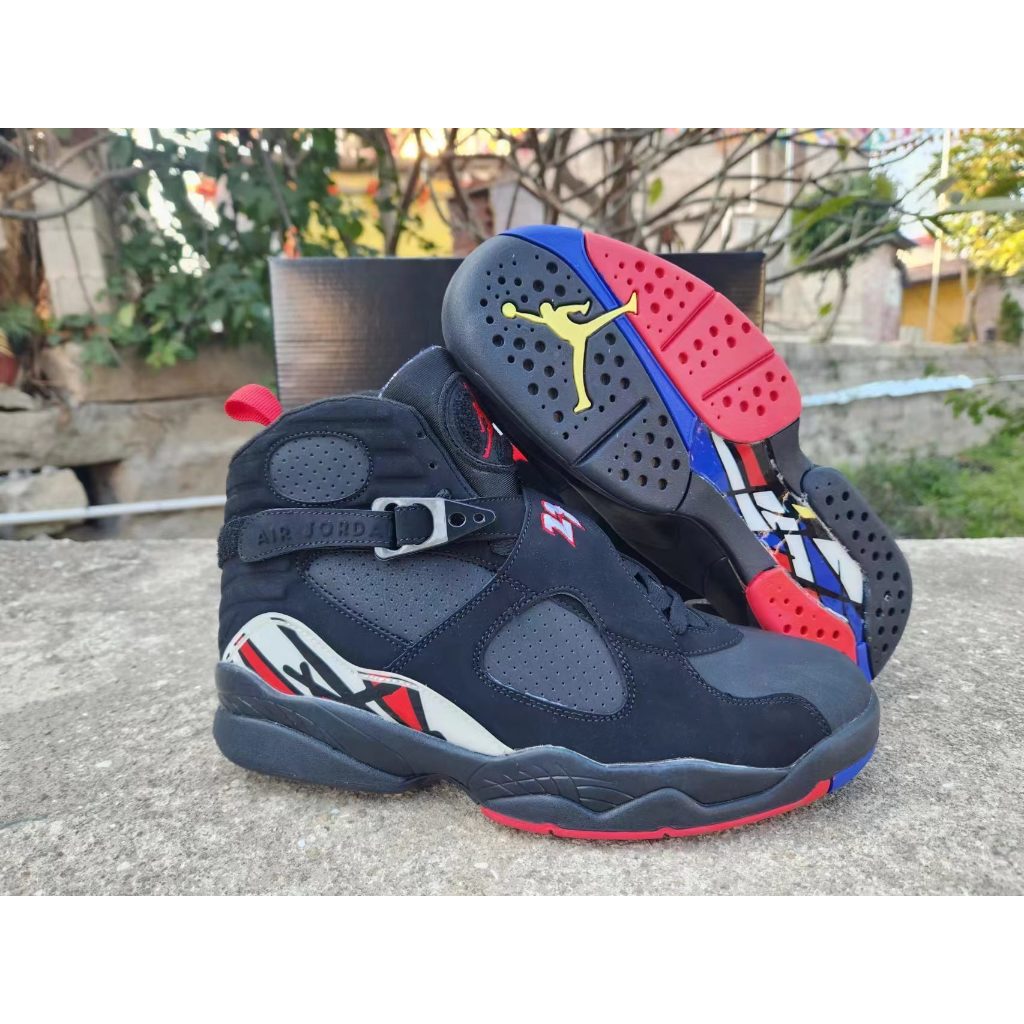 Air Jordan 8 Basketball Shoes Retro Black Red & Grey Silver Sepatu Olahraga Basket Sneakers Lightwei