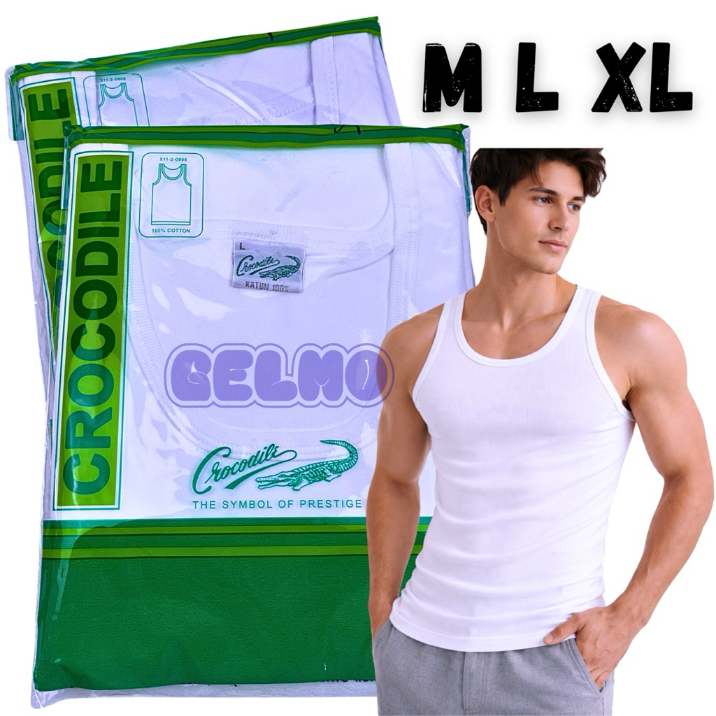 singlet pria dewasa crocodile 808 kaos dalam tanktop putih polos size M L XL Original katun slim fit