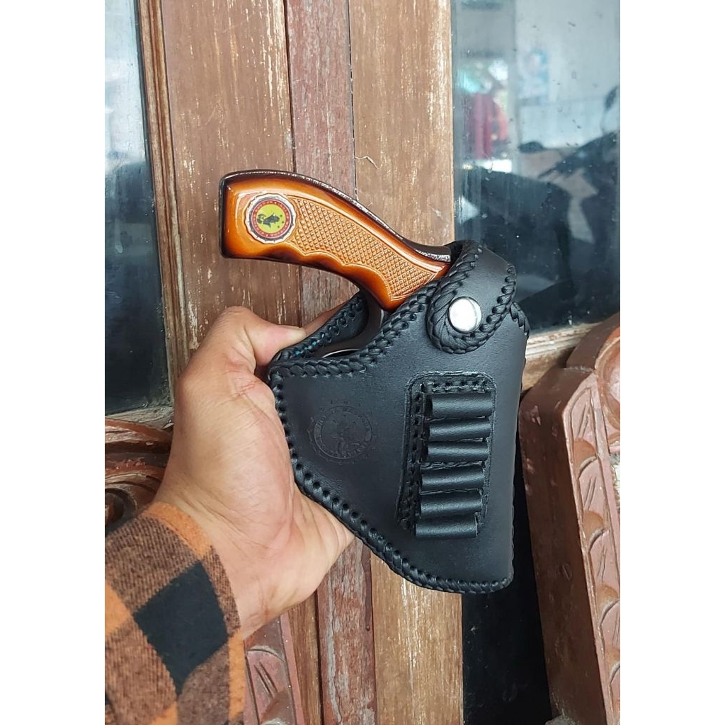 HOLSTER REVOLVER POLRI SARUNG SENJATA KULIT BERKUALITAS MODEL LUAR/ PINGGANG