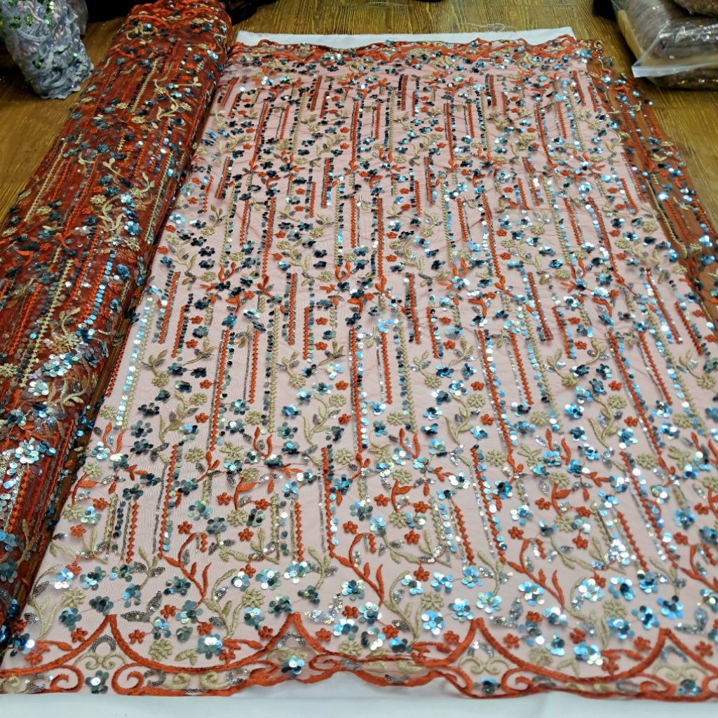 Kain tile sekuin motif kotak-kotak / kain Sapto pake squin full mewah